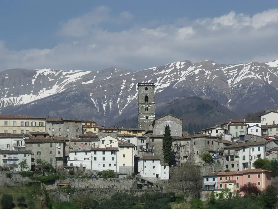 Panorama of Coreglia Antelminelli, Garfagnana, Province of Lucca, Tuscany, Italy