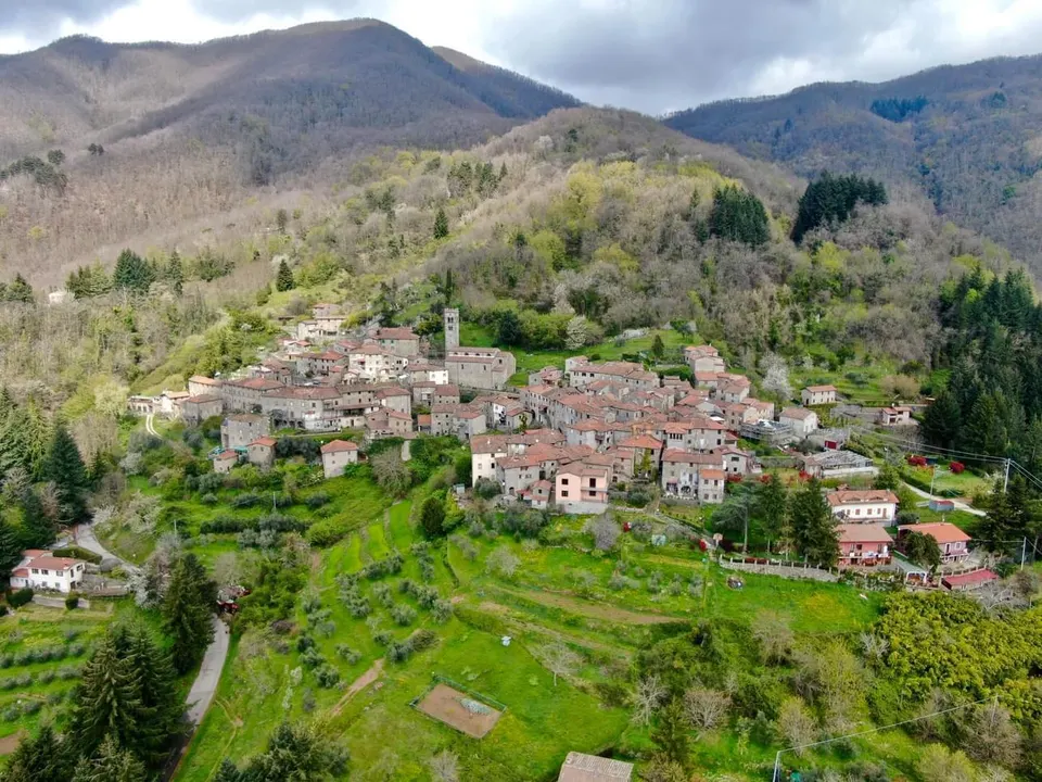 wide view from the drone of Colognora's village and its territories